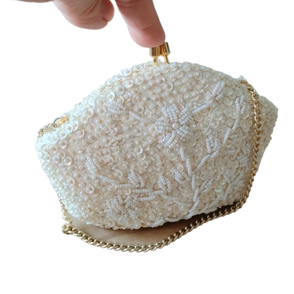 Ivory Cream Beaded with Sequin Mini Evening Handbag - Picture 16 of 17